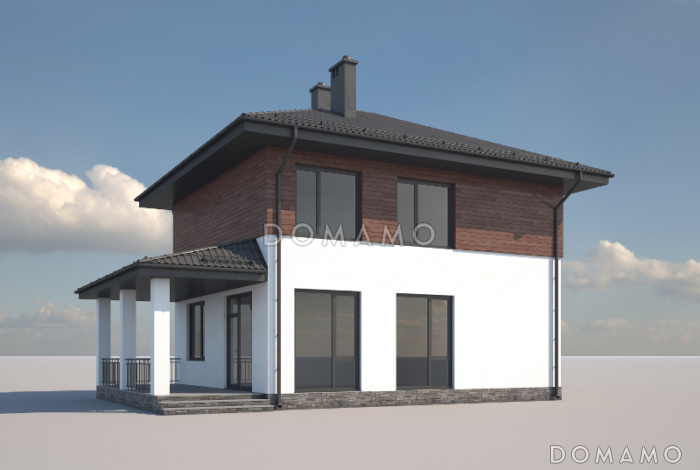 Проект двухэтажного дома с террасой, отдельным входом в котельную, хозяйской спальней с ванной Проект двухэтажного дома с террасой, отдельным входом в котельную, хозяйской спальней с ванной