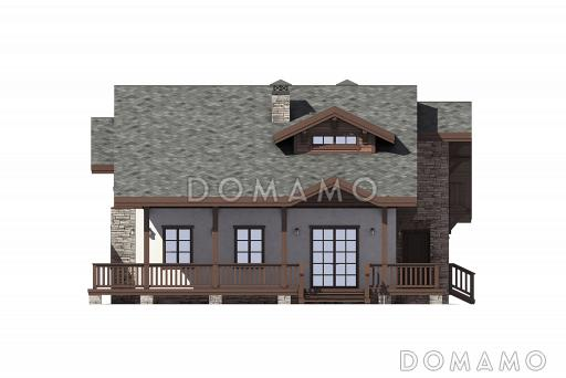 Проект шале с вторым светом и террасой по периметру / фасад слева