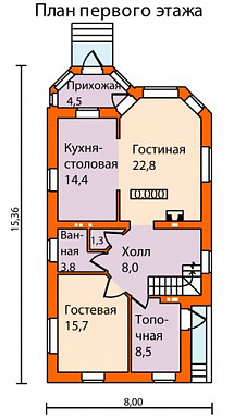 Проект небольшого кирпичного дома с выразительным обликом главного фасада / План 1 этажа Проект небольшого кирпичного дома с выразительным обликом главного фасада / План 1 этажа
