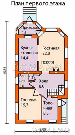 Проект небольшого кирпичного дома с выразительным обликом главного фасада / План 1 этажа Проект небольшого кирпичного дома с выразительным обликом главного фасада / План 1 этажа