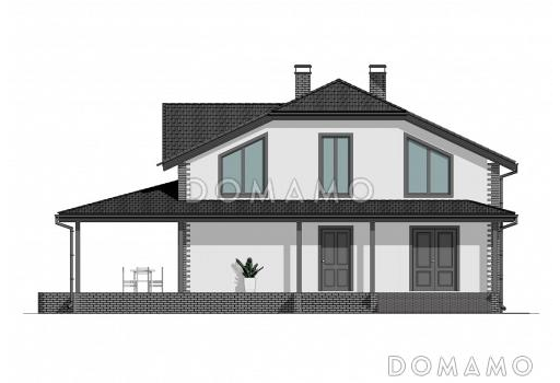 Проект мансардного дома с сауной, летним душем и большой крытой террасой / Фасад 3