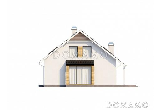 Проект мансардного дома из газобетона с кабинетом, тремя спальнями и гаражом  / Фасад 1