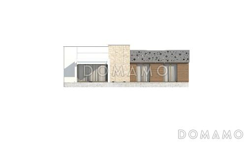 Проект современного одноэтажного дома из кирпича со светлой просторной гостиной и тремя спальнями / Фасад 1