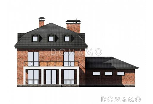 Проект дома с гаражом на две машины, сауной, спальнями на втором этаже с выходом на террасу / Фасад 3