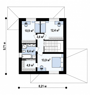 Проект дома с кабинетом, объединенной кухней и гостиной, террасой, спальнями на втором этаже / План 2 этажа Проект дома с кабинетом, объединенной кухней и гостиной, террасой, спальнями на втором этаже / План 2 этажа