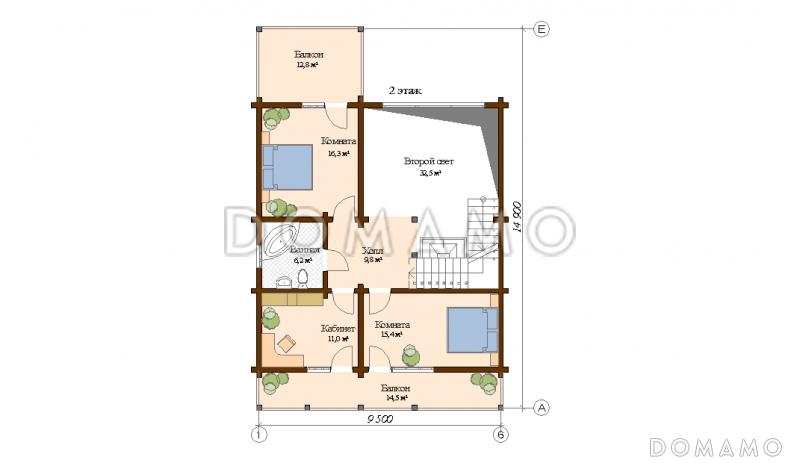 Проект дома из клееного бруса до 300 м. кв. / План мансардного этажа