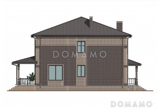 Проект двухэтажного дома с 4 спальнями, большой гостиной и подсветкой на террасе / Фасад 2