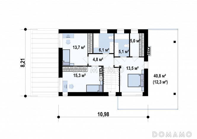 Проект двухэтажного дома из газобетона с сауной, адаптированный для сейсмозоны / План 2 этажа