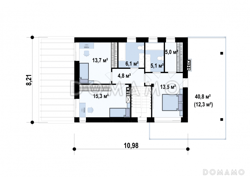 Проект двухэтажного дома из газобетона с сауной, адаптированный для сейсмозоны / План 2 этажа
