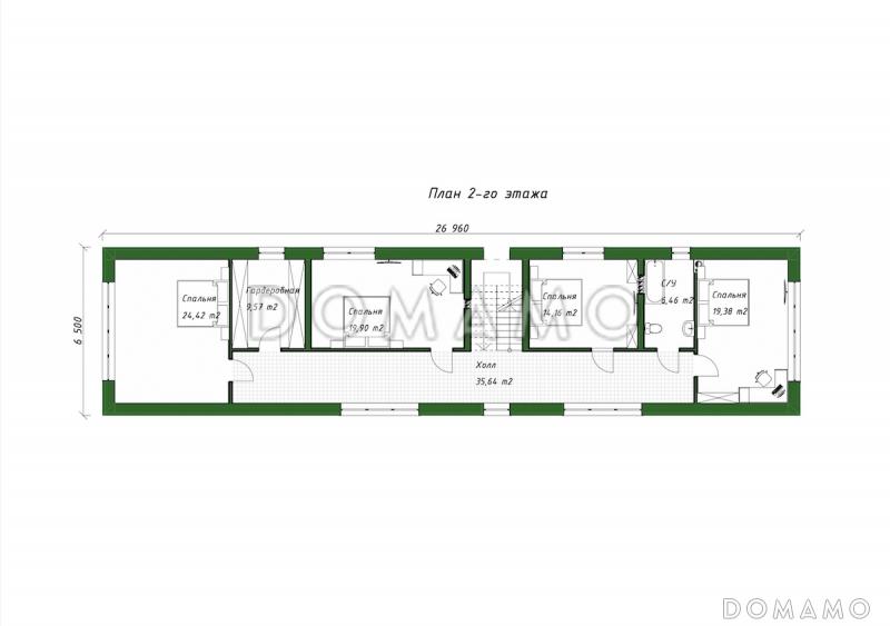 Проект двухэтажного дома из керамоблоков для узкого участка / План 2 этажа