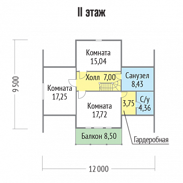 Проект дома из бруса с гардеробной комнатой / План мансардного этажа Проект дома из бруса с гардеробной комнатой / План мансардного этажа