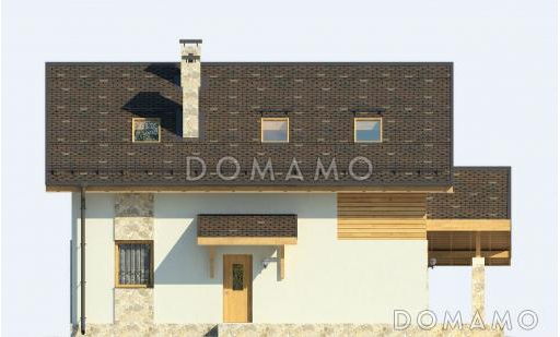 Проект загородного дома из СИП панелей с мансардой и навесом для машины / Фасад 1