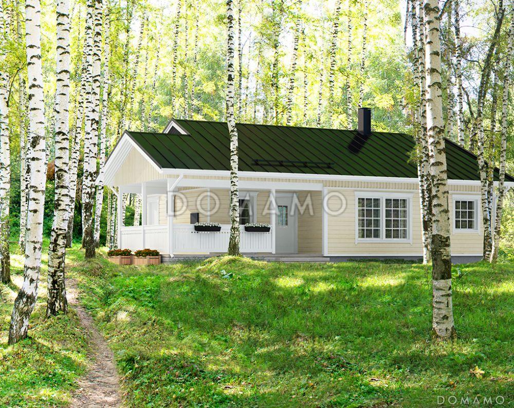 Проект каркасной сауны с угловой крытой террасой / 1