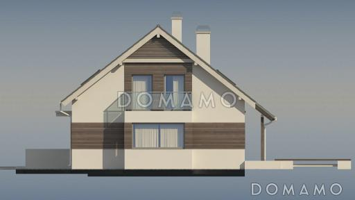 Проект одноэтажного мансардного дома из кирпича с гаражом и террасой над ним и с эркером в кухонной зоне / Фасад 3