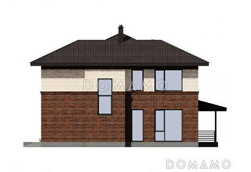 Проект двухэтажного дома с гаражом, котельной-хозкомнатой, террасой / Фасад 4