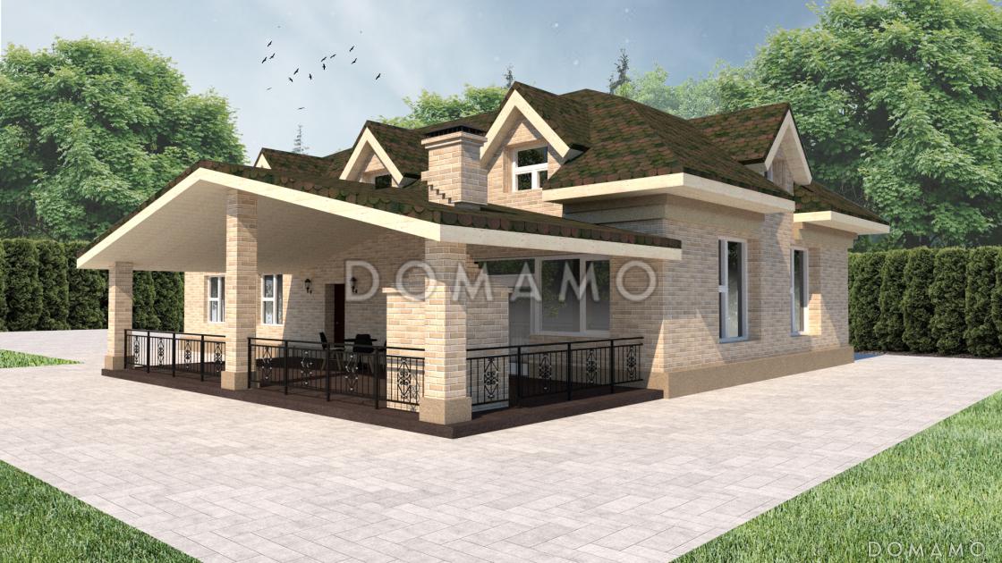 Проект двухэтажного дома с гаражем, тремя спальнями и просторной крытой террасой / 2