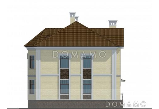 Проект двухэтажного коттеджа из СИП панелей с четырехскатной кровлей / Фасад 5