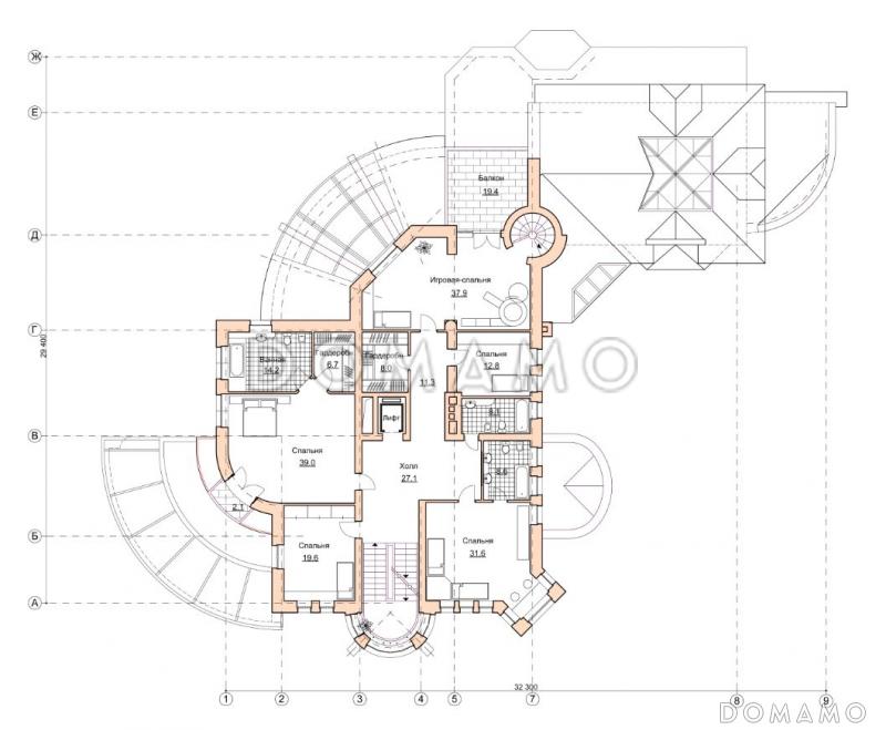 Проект коттеджа с бассейном и зимним садом в стиле северного модерна / План 3 этажа
