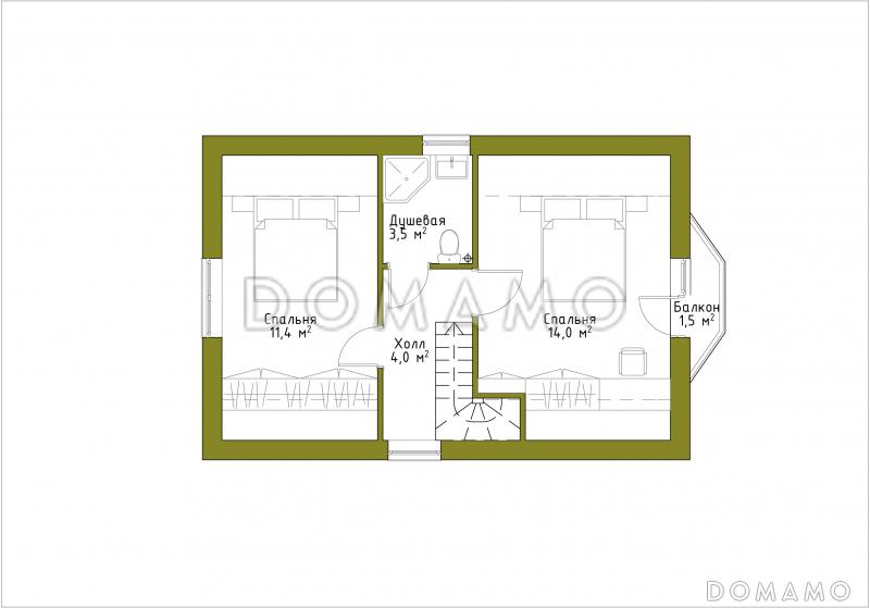 Проект небольшого дома из газобетона в русском стиле / План мансардного этажа