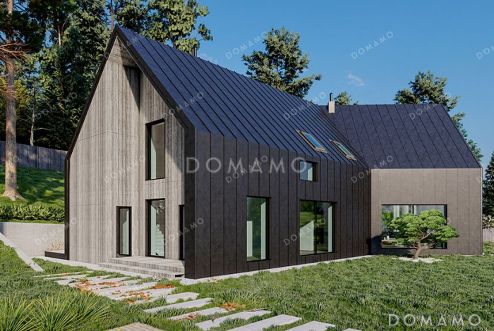 Проект одноэтажного дома с мансардой и большими окнами Проект одноэтажного дома с мансардой и большими окнами