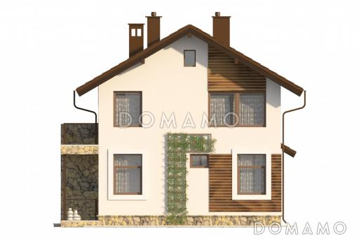 Проект компактного белого коттеджа с террасой и большим балконом / Фасад 3