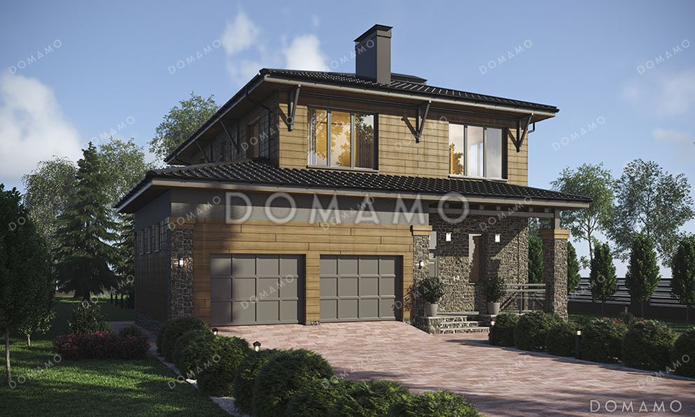 Проект двухэтажного дома с террасой, гаражом на два автомобиля и подвалом / 4