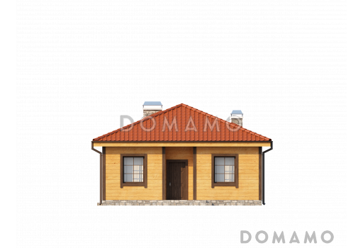 Проект компактного одноэтажного дома из кирпича с барбекю на большой террасе / Фасад 4