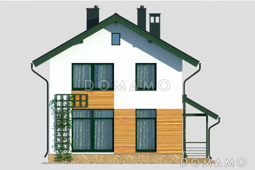 Проект компактного двухэтажного коттеджа с облицовкой входного фасада камнем / Фасад 1