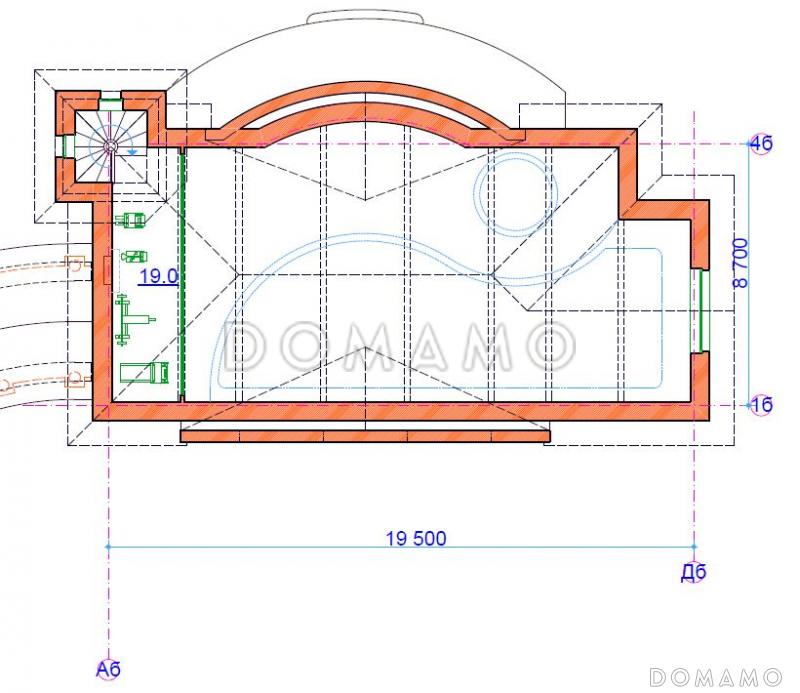 Проект бассейна с тренажерным залом / План мансардного этажа