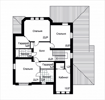 Проект коттеджа с встроенным гаражом / План мансардного этажа Проект коттеджа с встроенным гаражом / План мансардного этажа