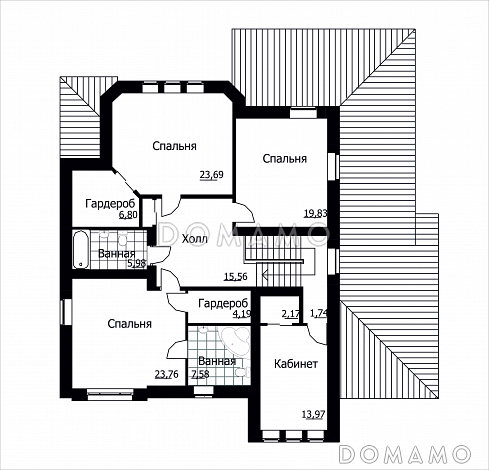 Проект коттеджа с встроенным гаражом / План мансардного этажа Проект коттеджа с встроенным гаражом / План мансардного этажа