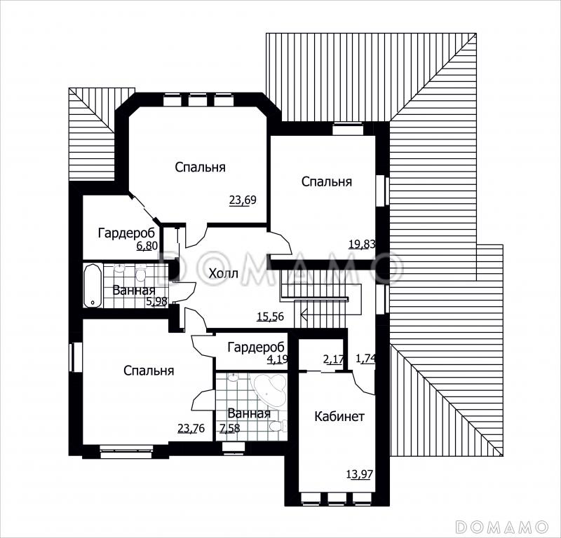 Проект коттеджа с встроенным гаражом / План мансардного этажа