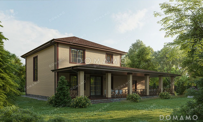 Проект двухэтажного дома с большой террасой и гаражом Проект двухэтажного дома с большой террасой и гаражом