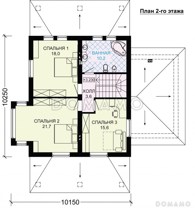 Проект двухэтажного газобетонного дома с гаражом,, масштабным остеклением и двумя террасами / План 2 этажа