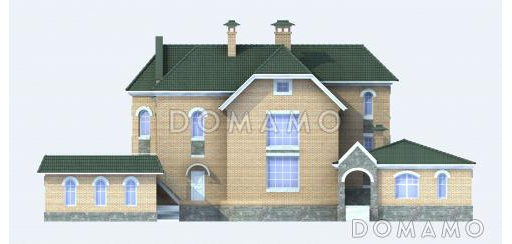 Проект кирпичного дома с пристроенным большим гаражом / Фасад 3