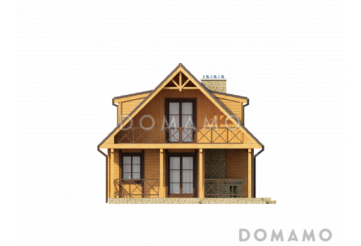 Проект компактного одноэтажного мансардного дома из газобетон с барбекю на крытой террасе / Фасад 2