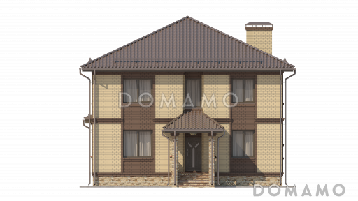 Проект двухэтажного коттеджа с лоджией на первом этаже / Фасад 1