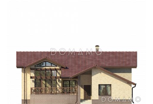 Одноэтажный дом с мансардным этажом со спальней, полукруглой террасой, большим бассейном / Фасад 3