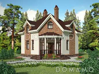 Проект квадратного коттеджа со входом с угла Проект квадратного коттеджа со входом с угла