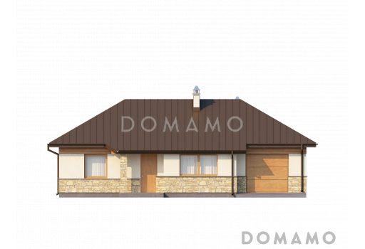 Проект одноэтажного дома из газобетона со встроенным гаражом  / Фасад 1