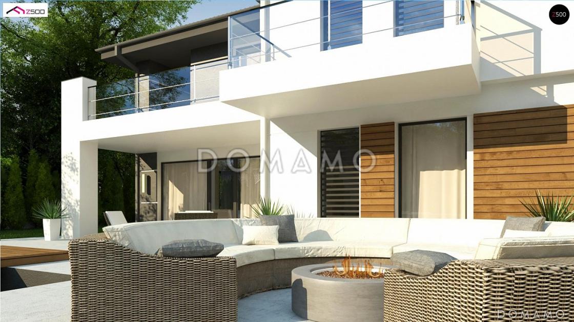 Проект красивого просторного двухэтажного дома из кирпича с террасами, балконами и гаражом / 2