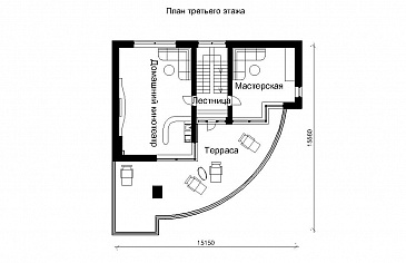 Проект трехэтажного дома с панорамными стеклами / План 3 этажа Проект трехэтажного дома с панорамными стеклами / План 3 этажа