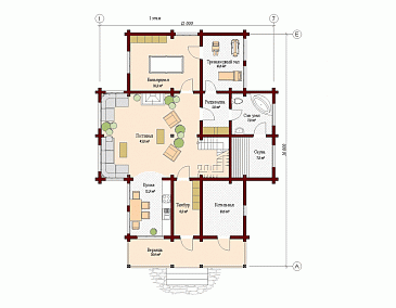 Проект дома с большой гостиной / План 1 этажа Проект дома с большой гостиной / План 1 этажа