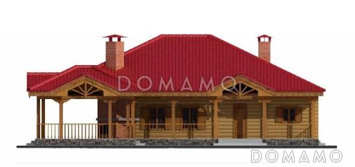 Проект бани из бревна с просторной террасой и барбекю / Фасад 1