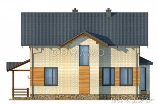 Проект двухэтажного коттеджа с кирпичной отделкой и эркером в гостиной / Фасад 3