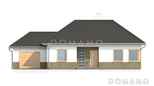 Проект одноэтажного дома из кирпича с тремя спальнями, угловым окном в кухне и гаражом / Фасад 1