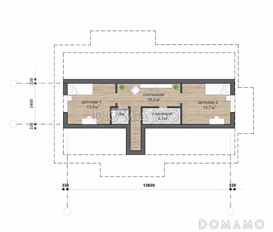 М-164 одноэтажный с мансардой дом / План мансардного этажа