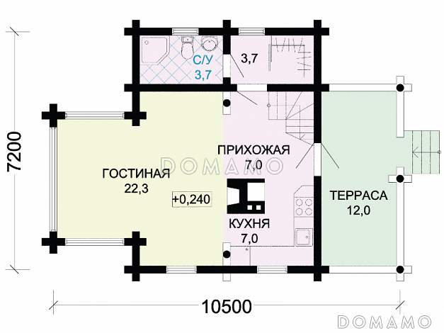 Проект компактного, деревянного дома с тремя спальнями и просторной гостинной / План 1 этажа Проект компактного, деревянного дома с тремя спальнями и просторной гостинной / План 1 этажа