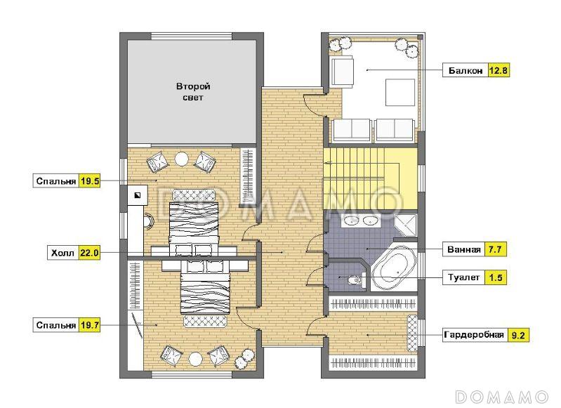 Проект современного дома из кирпича с изолированной кухней / План мансардного этажа