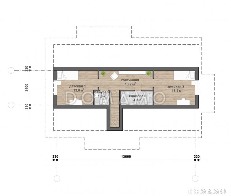 М-164 одноэтажный с мансардой дом / План мансардного этажа